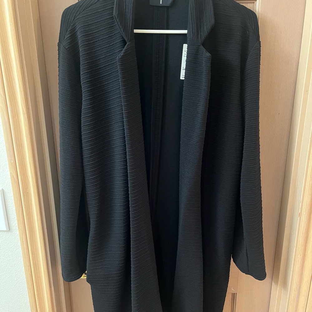 Tahari Black Ribbed Open Front Blazer/Cardigan with pockets
